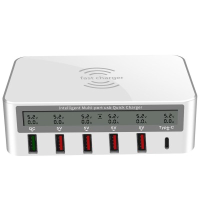 Smart 6 Port Fast USB Charger Multiport QC 3.0 Quick Charge Station Qi Wireless Charger with Type-C PD Port