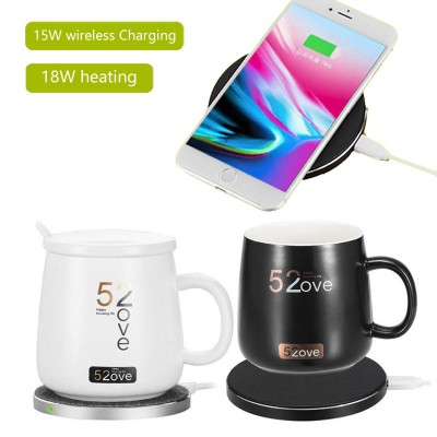 Qi 18W 15W 2 in 1 Fast Wireless Charging Pad Electric Heating Coffee Mug Thermostatic Warmer Cup for iPhone Samsung Phone